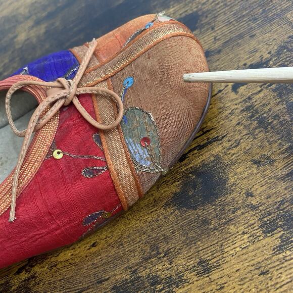 Naked Feet Flats Loafers‎ Womens Sz 8M Orange Red Blue Sequins Boho - Picture 10 of 12